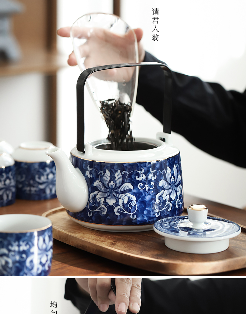 Japanese tea set of household jingdezhen porcelain girder by mud pot of large capacity belt filter teapot teacup suit