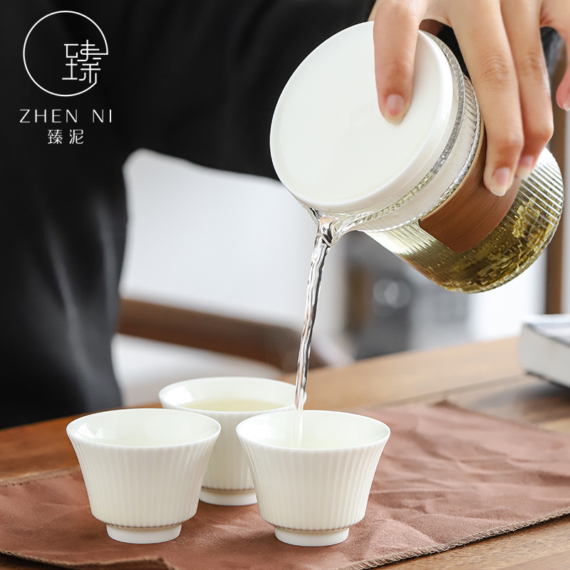 By mud travel tea set suit portable kung fu to crack a pot of three set of is suing small glass teapot