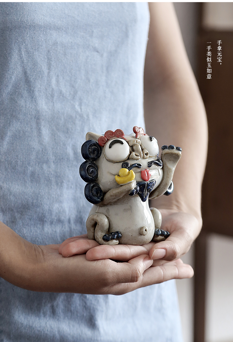 By pure manual mud jingdezhen ceramic tea pet plutus play the mythical wild animal tea tea accessories creative fragrant incense buner furnishing articles