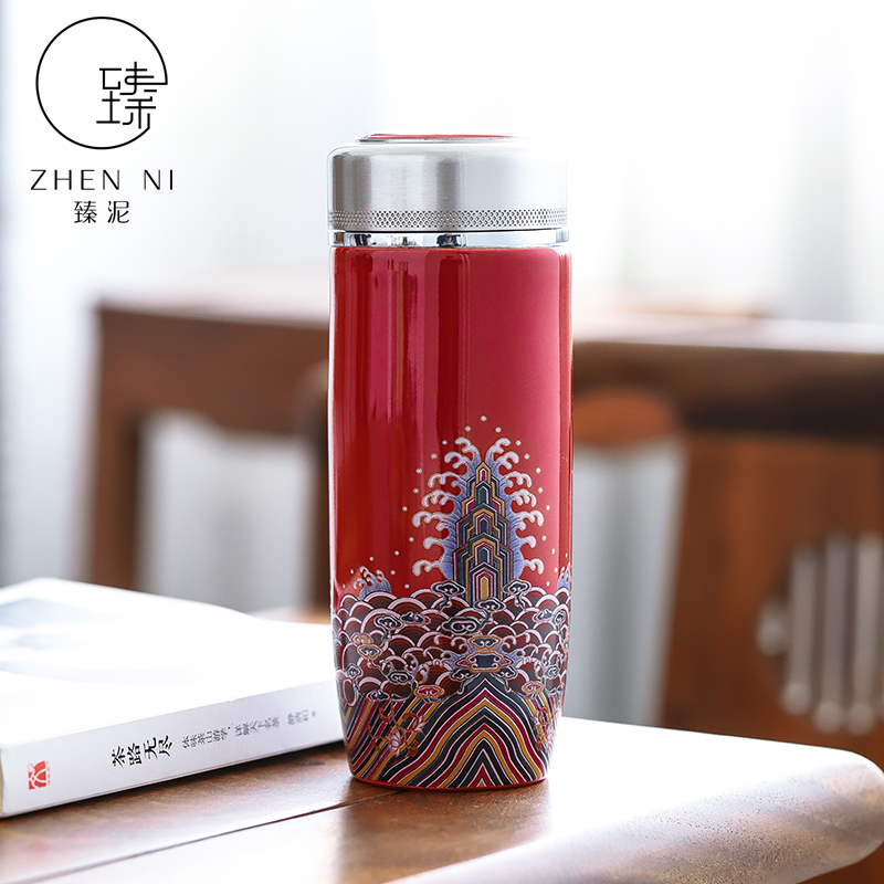 By clay ceramic vacuum cup home colored enamel and stainless steel tank portable car with a cup of tea cup