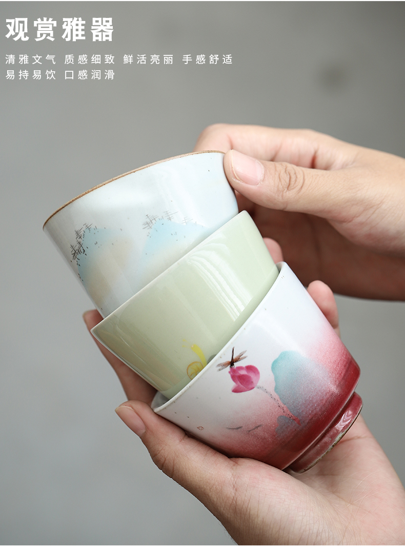 By mud up hand - made teacup household size master cup kung fu tea set single CPU Japanese coarse pottery sample tea cup
