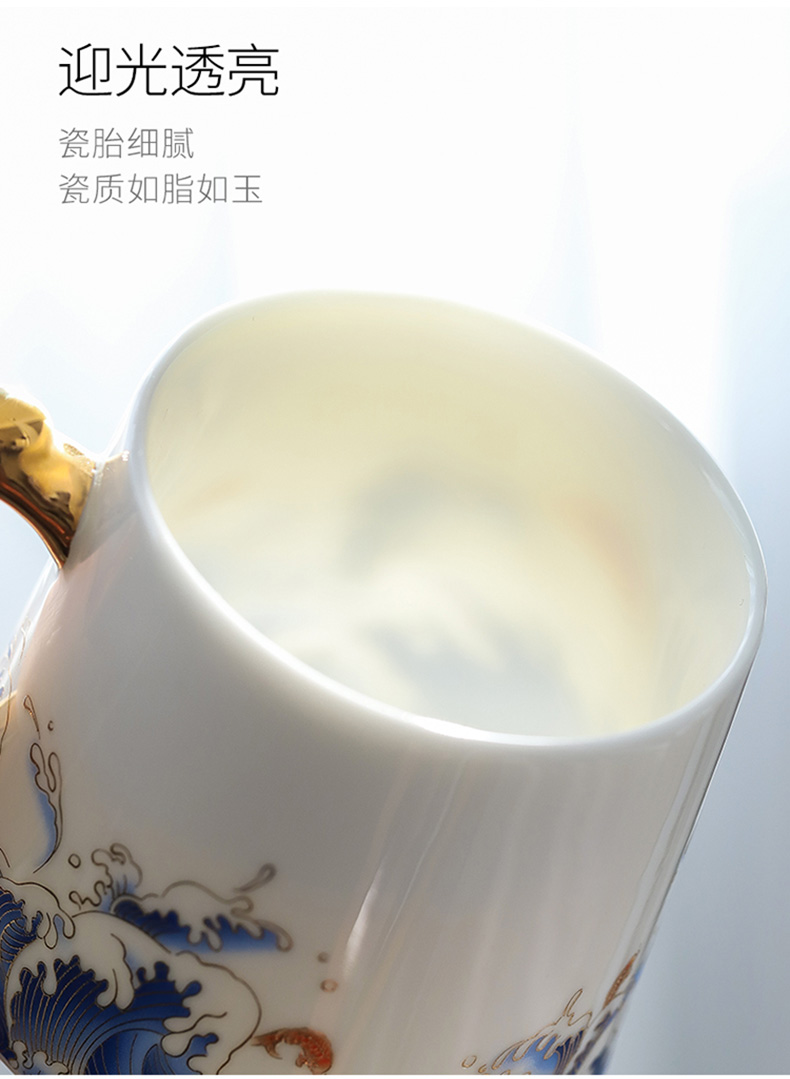 By mud China office cup of dehua white porcelain suet jade wind tide mark cup countries colored enamel paint make tea cup By hand