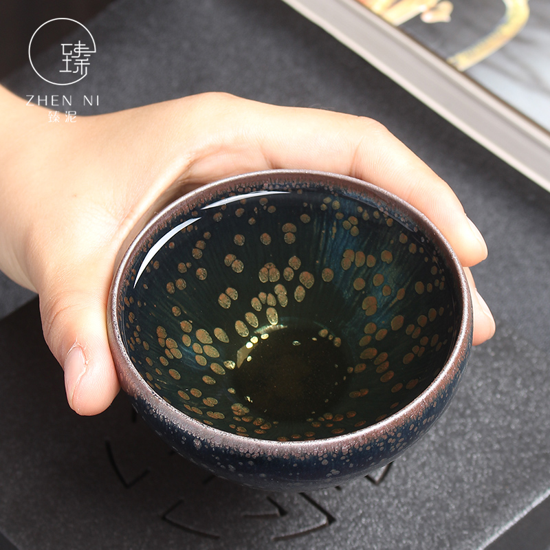 Built by mud light jianyang manual oil droplets flowers star light large master cup sample tea cup ceramic cup bowl