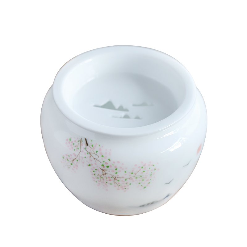 Hand built by mud water white porcelain tea to wash dishes manual Japanese ceramic household cup tea for wash in hot water jar cylinder parts
