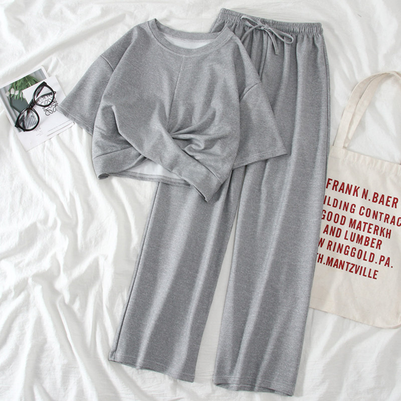 Sports Fashion Casual Suit Women Summer Slim 2022 new Korean version loose student wide-legged pants Two sets of damp