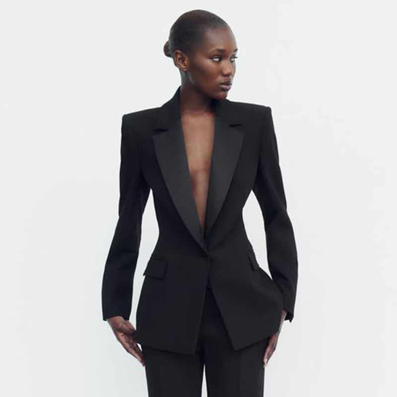 2291595 New Women's Clothing, Elegant Waist-Cinching, Slimming, Silk Satin Texture, Patchwork Blazer, Trendy 02291595800