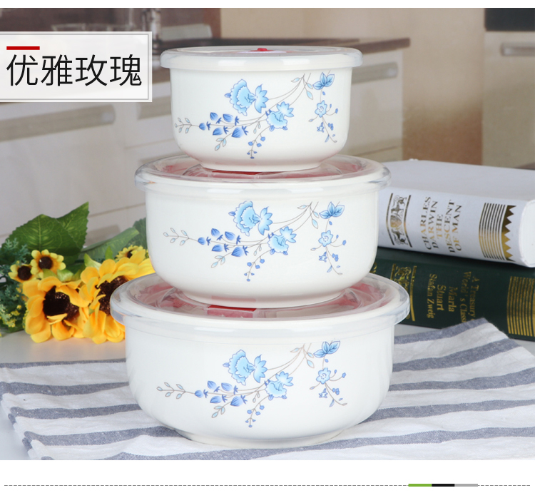 Bát sứ tươi có nắp đậy kín bộ đồ ăn gia đình ăn bát ăn trưa hộp cơm trưa học sinh ăn liền bát tô lò vi sóng - Hộp cơm điện sưởi ấm hộp com cắm điện lock&lock