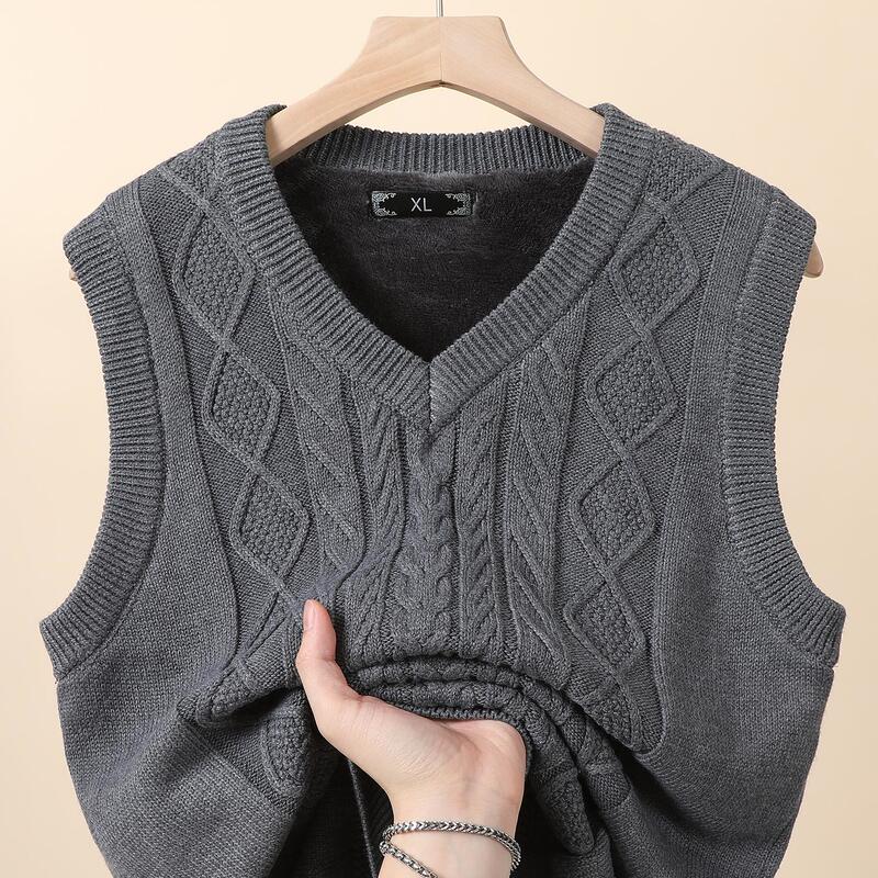 New V-Neck Sweater Vest for Men, Thickened Vest, Trendy Pure Cotton Sleeveless Warm Knitwear, Dad's Fleece Sweater New V-Neck Sweater Vest for Men, Thickened Vest, Trendy Pure Cotton Sleeveless Warm Knitwear, Dad's Fleece Sweater