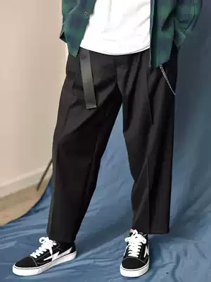 Trend suit pants men's Hong Kong wind nine-point straight tube old father pants Tide brand Korean students draped loose fall feeling wide leg pants