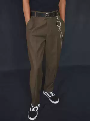 Net red curly colored pants men's ruffians handsome loose suit pants design sense tide drop feeling wide leg pants old