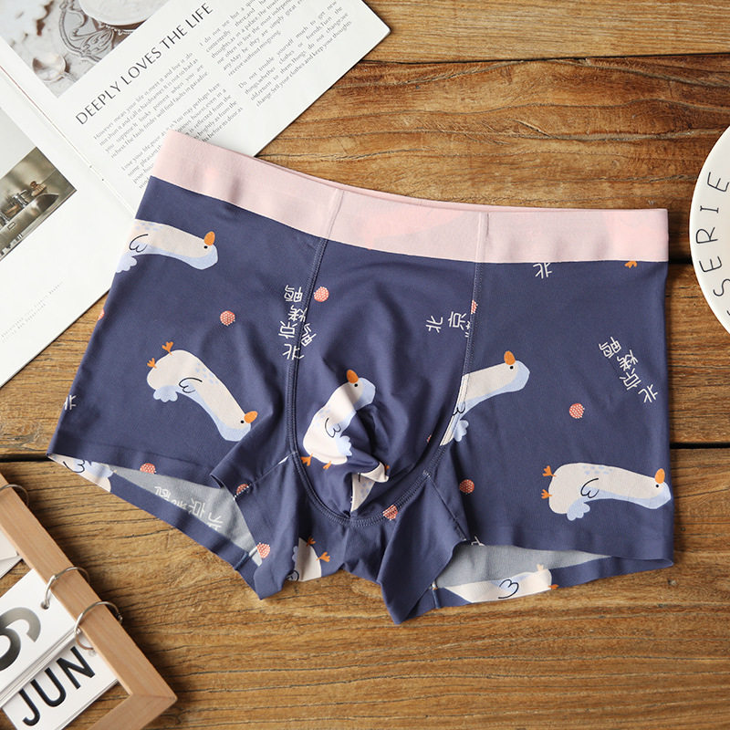 Fashion Cartoon printed four corners of Men's ice wire without trace middle waist and summer breathable thin four-corner pants