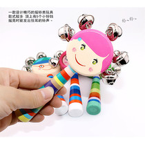 Infant wooden cartoon smiley doll hand bell wooden string Bell bed Bell with bell ring baby toy puzzle