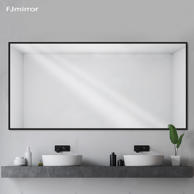 Brief Hanging Wall Bathroom Mirror Black Box Makeup Mirror High Definition Silver Mirror Wall-mounted Bathroom Mirror Sticker Wall Makeup Room Mirror Customize