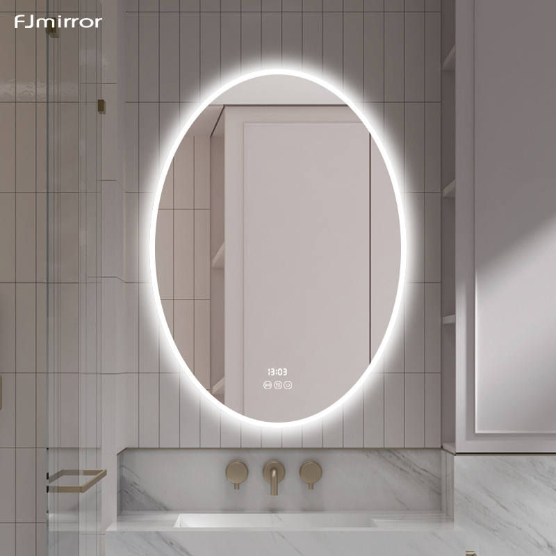 Smart bathroom anti-mist mirror hanging wall-style toilet LED lightscope shining free punch-free bathroom oval toilet mirror
