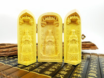  Three-face Great Emperor three-open box statue boxwood carved statue Taoist portrait Handicraft bound products