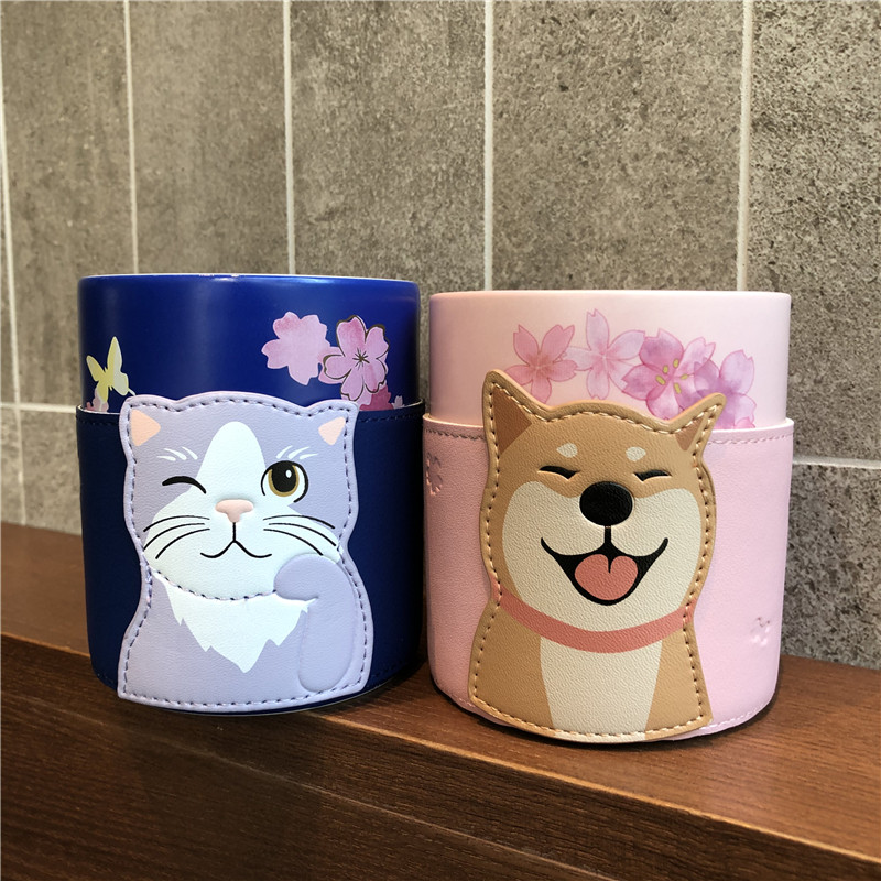 Starbucks Cherry Blossom Season 355ml Cute Leather Set Pink Bounty Cherry Puppy BLUE BOUNTY Cherry Kitten's Mark Cup 