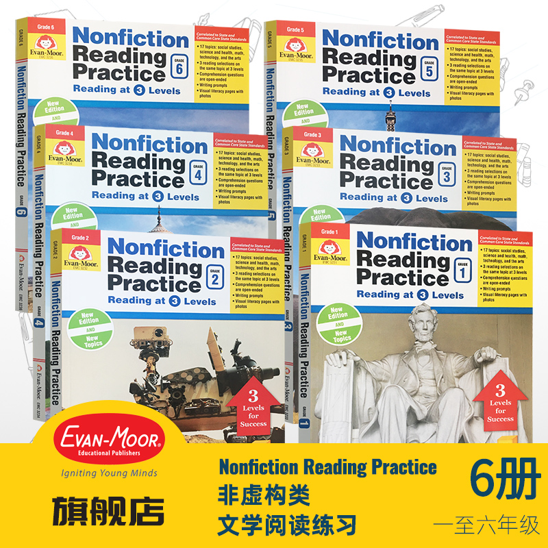 Evan-Moor Nonfiction Reading Practice 非虚构类文学阅读理解练习 美国加州教辅evanmoor 原版进口书1年级到6年级含科学数学艺术
