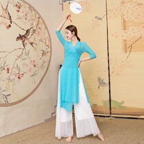 Classical fusion style belly dance suit practice suit 2021 new large size Chinese style body rhyme wide leg pants suit
