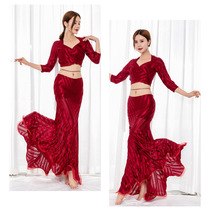 Belly dance 2021 new suit autumn and winter clothing sexy practice suit Oriental dance suit beginner mesh dress