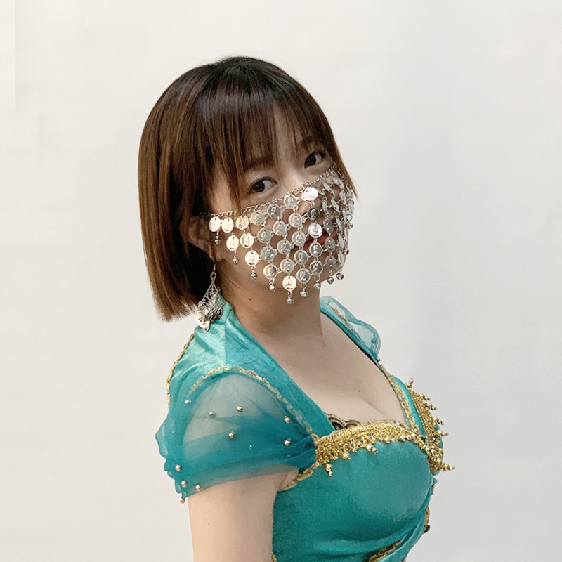 Handmade classical dance props Princess Jasmine belly dance Indian dance metal coin veil headdress clothing accessories