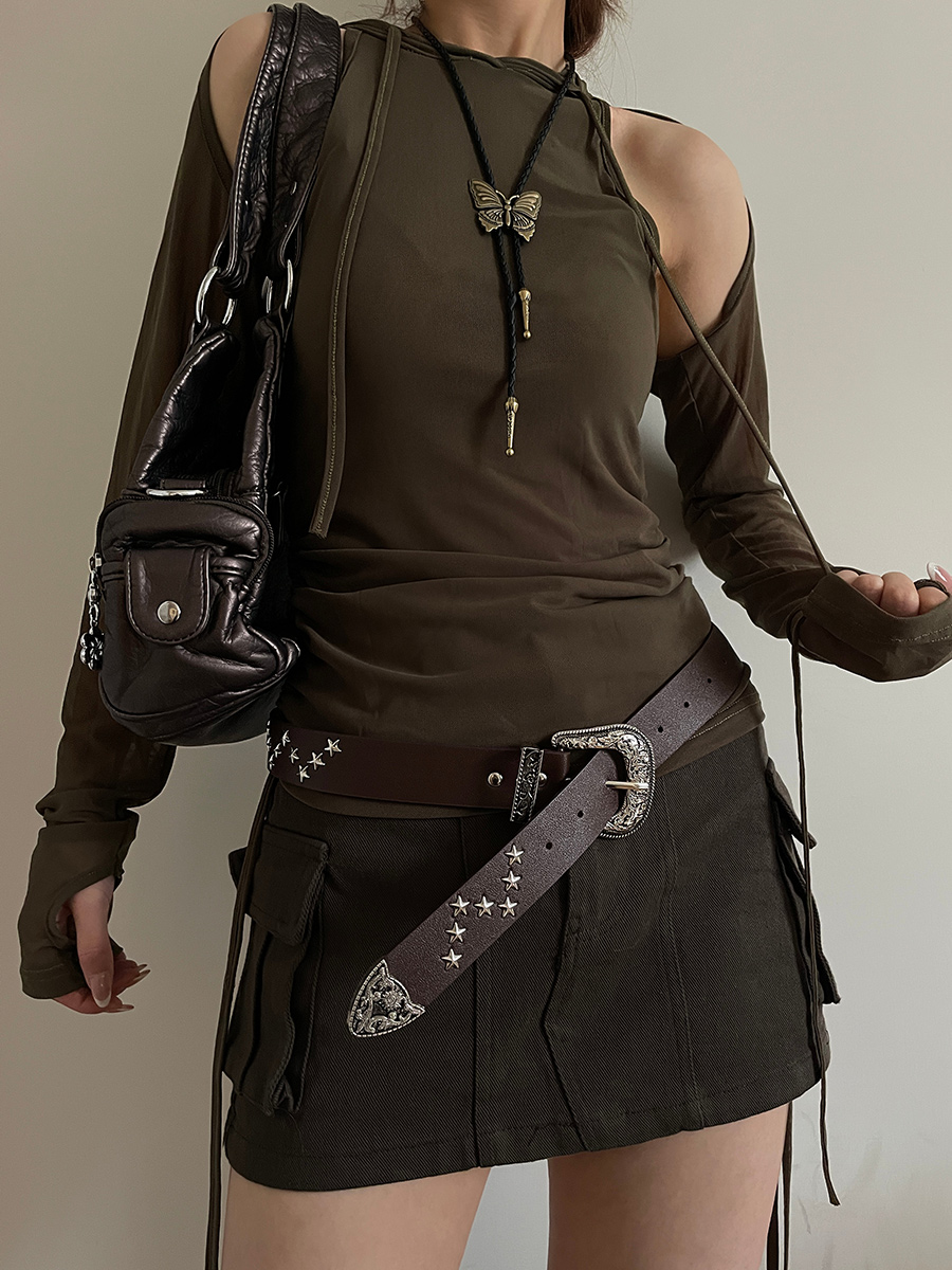 Cinturón retro con estrella, estilo punk femenino, diseño Spice Girl, cinturón versátil y avanzado para vaqueros_voghion.com