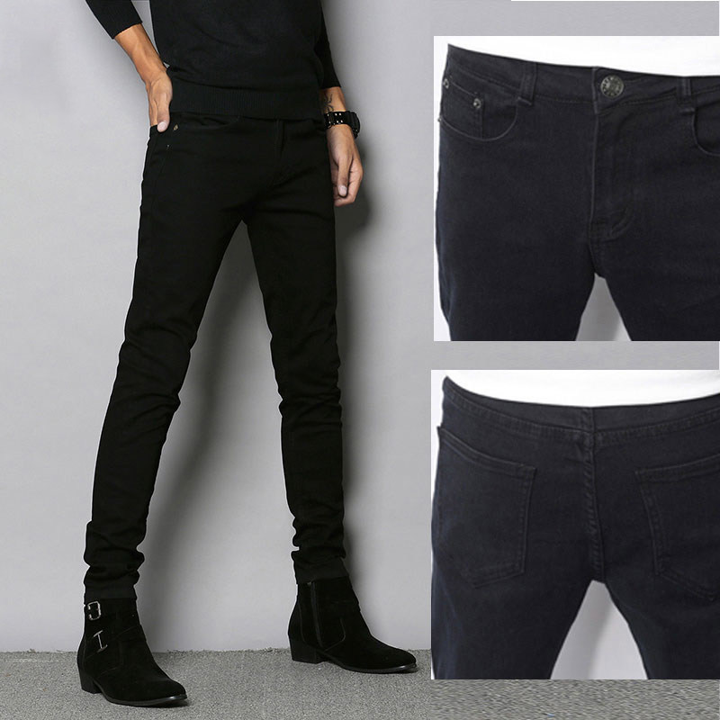 High-end black and gray jeans men's slim-fit straight-leg long pants 2022 summer elastic casual men's pants Korean version