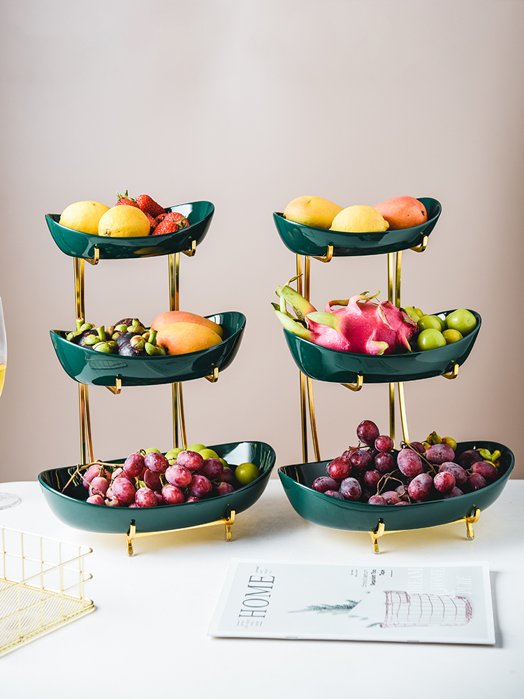 eioo Nordic ceramic fruit plate Living room household light luxury wind fruit basket Modern creative three-layer fruit basin snack plate