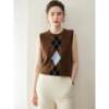 26 spring style round neck diamond intarsia cashmere vest for women loose layered sleeveless inner sweater vest