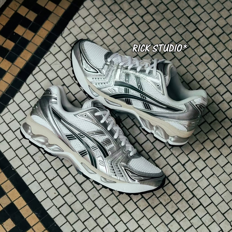 【Self-Designed High-End】Kayano14 Collaboration Silver-White Mesh Breathable Men's Retro Casual Women's Sports Running Shoes