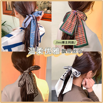 Net red retro French silk scarf tie bag hair band female Joker thin narrow long strip hair small scarf harbor wind ribbon headrope