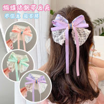 Childrens butterfly knot hair clip web yarn floating with lace yarn head adorned with cute sweet and beautiful princess girls back brain spoon card