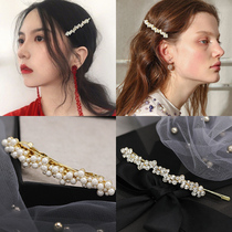 Net Red Girl hairclip word clip card clip headdress Korean rhinestone Pearl high-end hair 2021 nian New