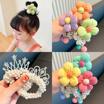 Child Hair Ring Girl Pearl Knotted Hair Rope Little Girl Princess Wind Flowers Hair Accessories Balls head high elastic head rope