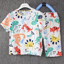 Childrens artificial cotton set summer baby silk home air-conditioned clothing men and girls cotton silk short-sleeved Capri pants pajamas