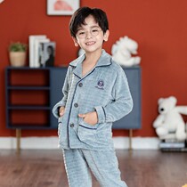 Childrens pajamas autumn and winter flannel coral velvet thickened boys big boys boys long sleeve home clothing set