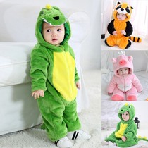 Autumn and winter baby jumpsuit baby thick warm outside wearing ha clothes climbing clothes children Animal pajamas home clothes tide tide