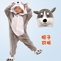 Autumn and winter boys and girls baby husky pajamas children cute flannel animals boys big children cartoon conjoined