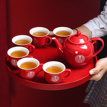 Wedding red tea set Festive teapot Wedding tea cup Ceramic Teacup Household Chinese Red Kung Fu tea set