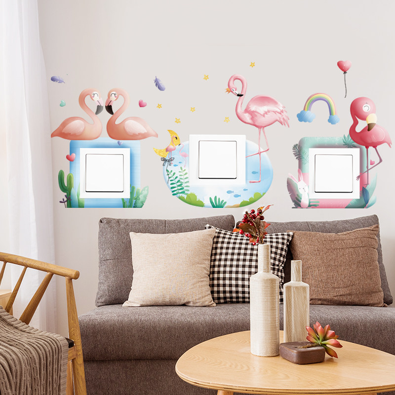 Creative Personality Little Fresher Ins Wind Cute Cartoon Bedroom Room Living-room Switch Adornment Wall Stickler Stickler
