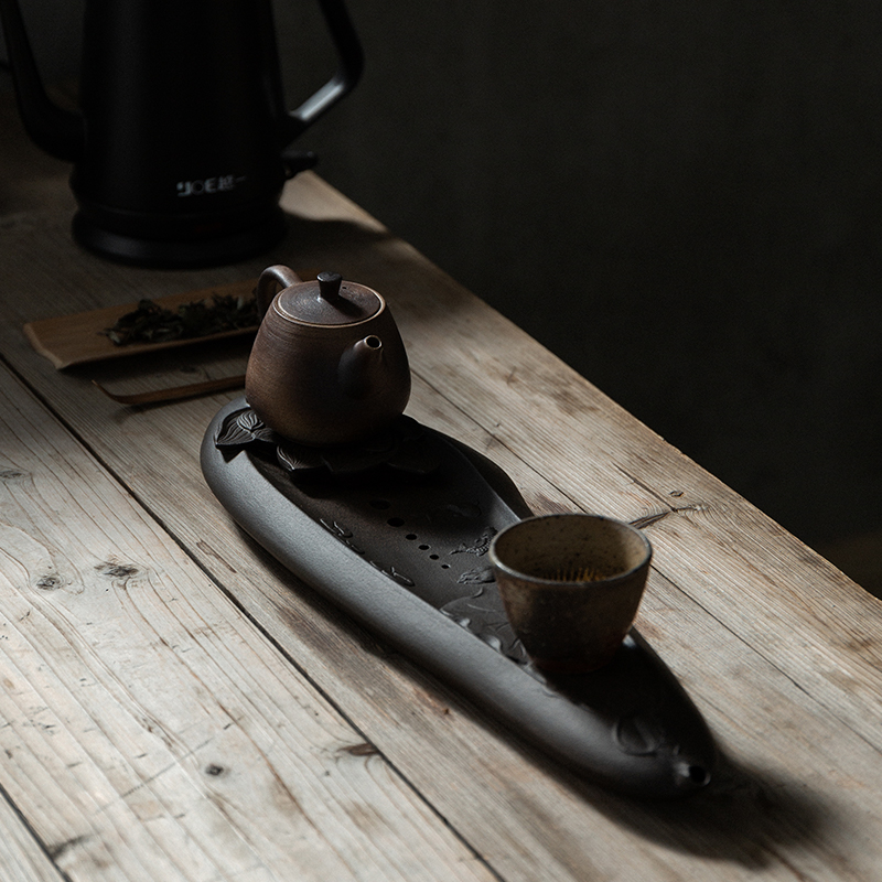 Creative day type rectangular dry foam tray tea table drain water storage ceramic small tea table tea tray Home Gongfu tea furniture