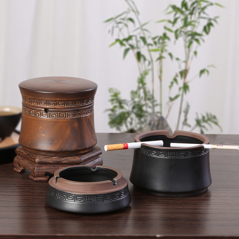 Ceramic ashtray creative retro personality double use living room office trend ceramic household smoke anti-cigarette lid
