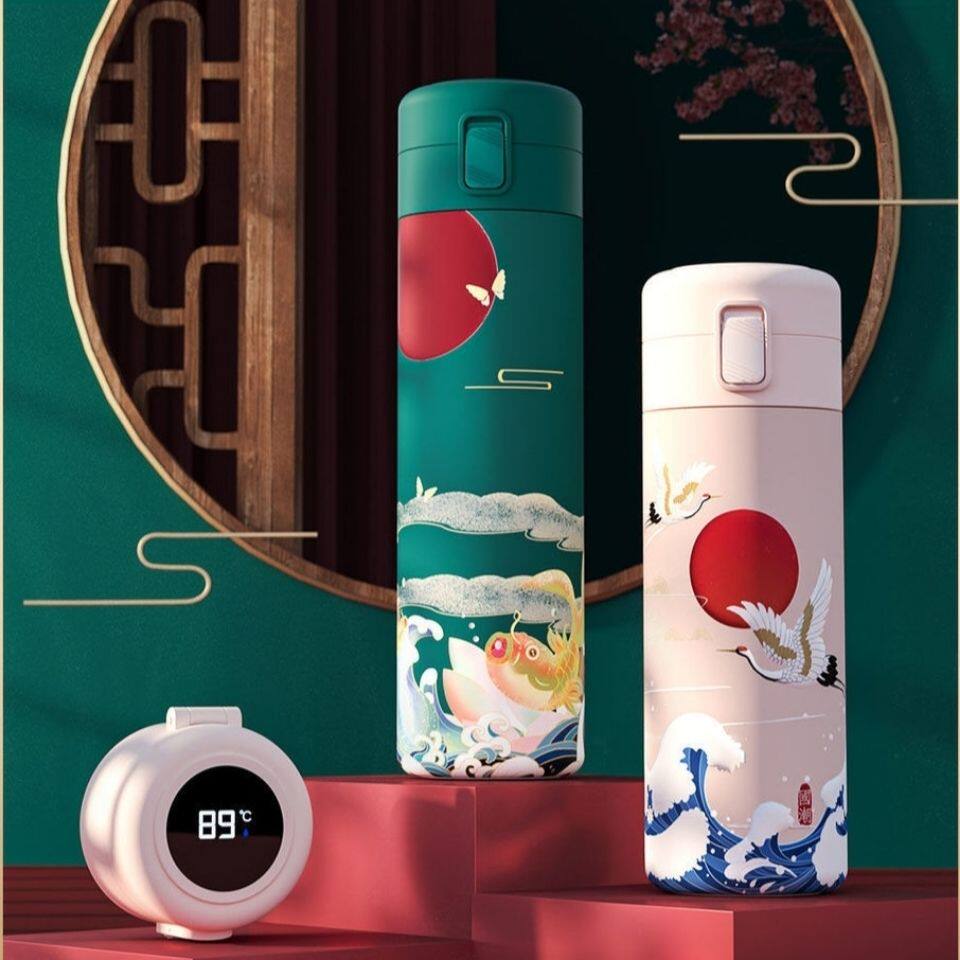 w Guochao intelligent temperature display thermos cup men and women Chinese style creative personality trend cup 316 stainless steel water cup in
