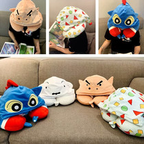 Cute cartoon Cartoon Crayon small new with cap U pillow plush even cap U type pillow for lunch break sleeping pillow neck pillow with cap