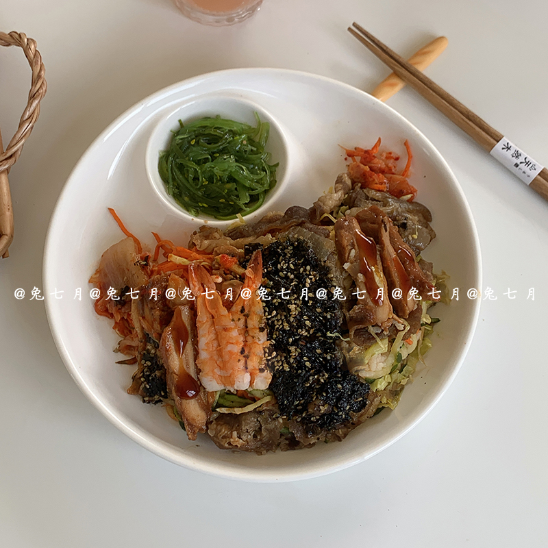 Rabbit July) Ceramic dishes Ins simple day style sushi pan one body pan water dumplings water dumplings water fruit tray