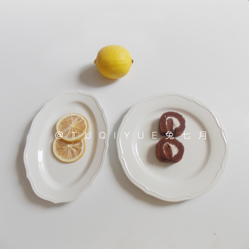 Rabbit July) French style retro florian side dishes with wind minimalist oval ceramic tray Shara pan breakfast dish sweet pans