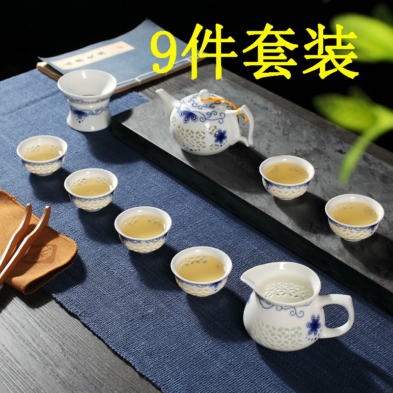 Kung fu tea set suit blue and white and exquisite small household contracted jingdezhen ceramic cup teapot office gift boxes