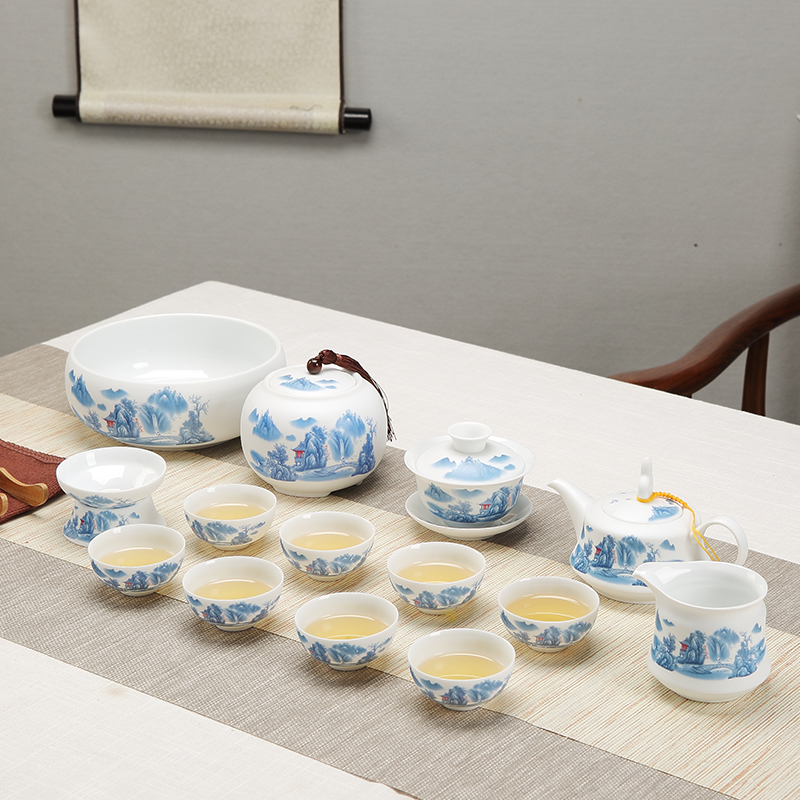 Ceramic tea set household jingdezhen porcelain thin body is kung fu tea cup lid bowl of high - end gift box