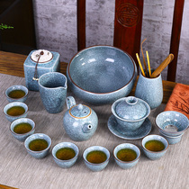 Tea set set household simple Jingdezhen ceramic ice cracked glaze kung fu teacup teapot light luxury high-end gift box