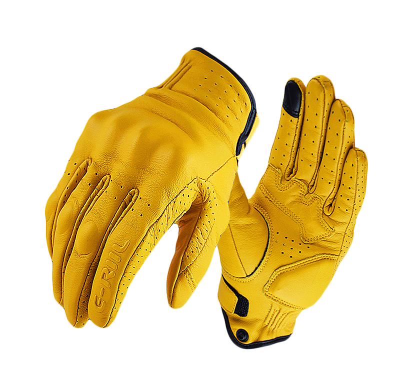 Locomotive Locomotive Retro Riding Gloves Summer Genuine leather Halle rider yellow anti-slip touch screen Four seasons for men and women