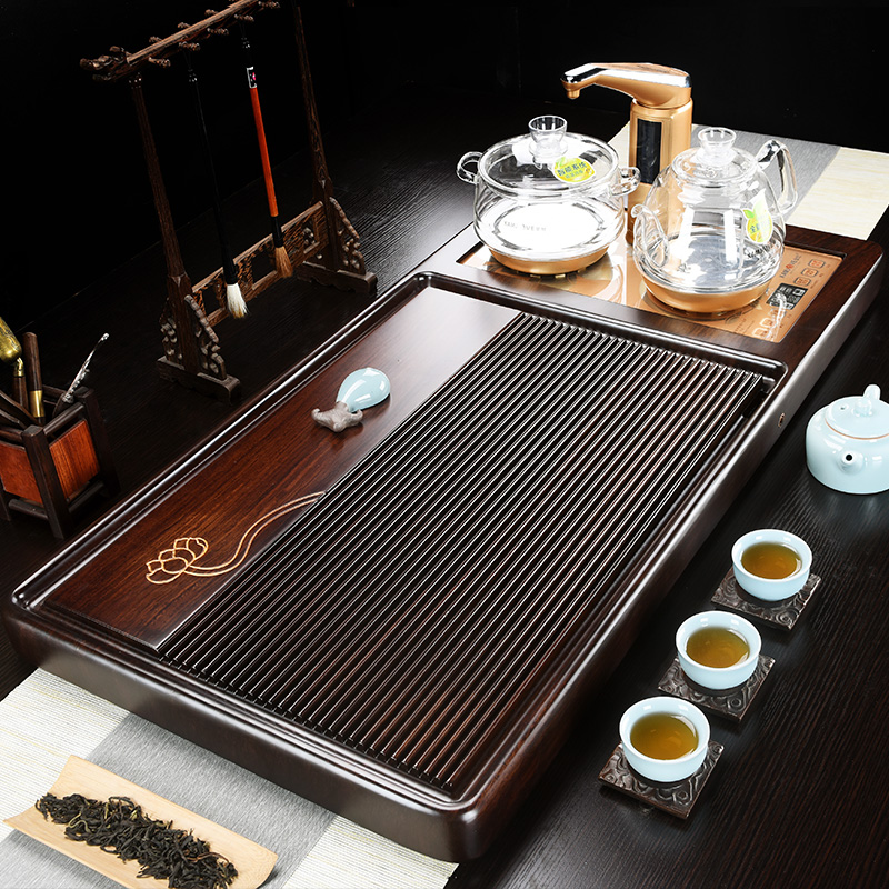Tianzhuotang ebony solid wood tea tray with kettle One-piece household Kung Fu tea set Tea table tray set Living room